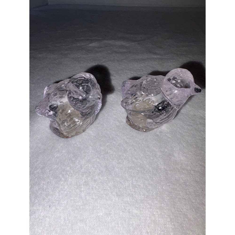 Vintage Clear Glass Chick Salt and Pepper Shakers Set Rare Bird Figurines